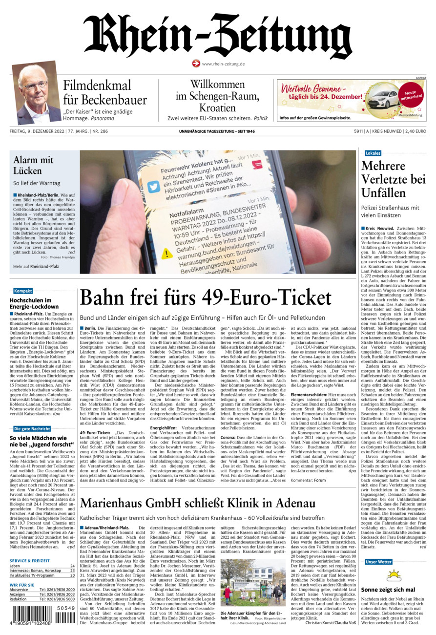 Rhein-Zeitung Kreis Neuwied vom Freitag, 09.12.2022