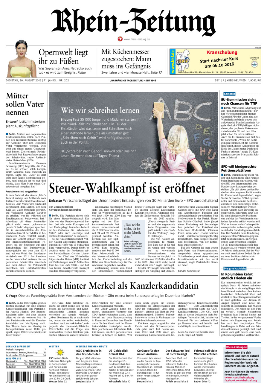 Rhein-Zeitung Kreis Neuwied vom Dienstag, 30.08.2016