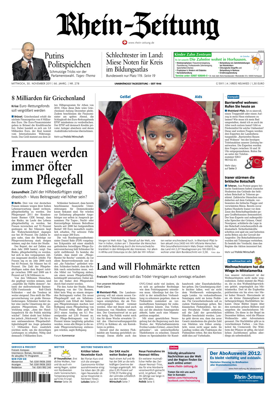 Rhein-Zeitung Kreis Neuwied vom Mittwoch, 30.11.2011