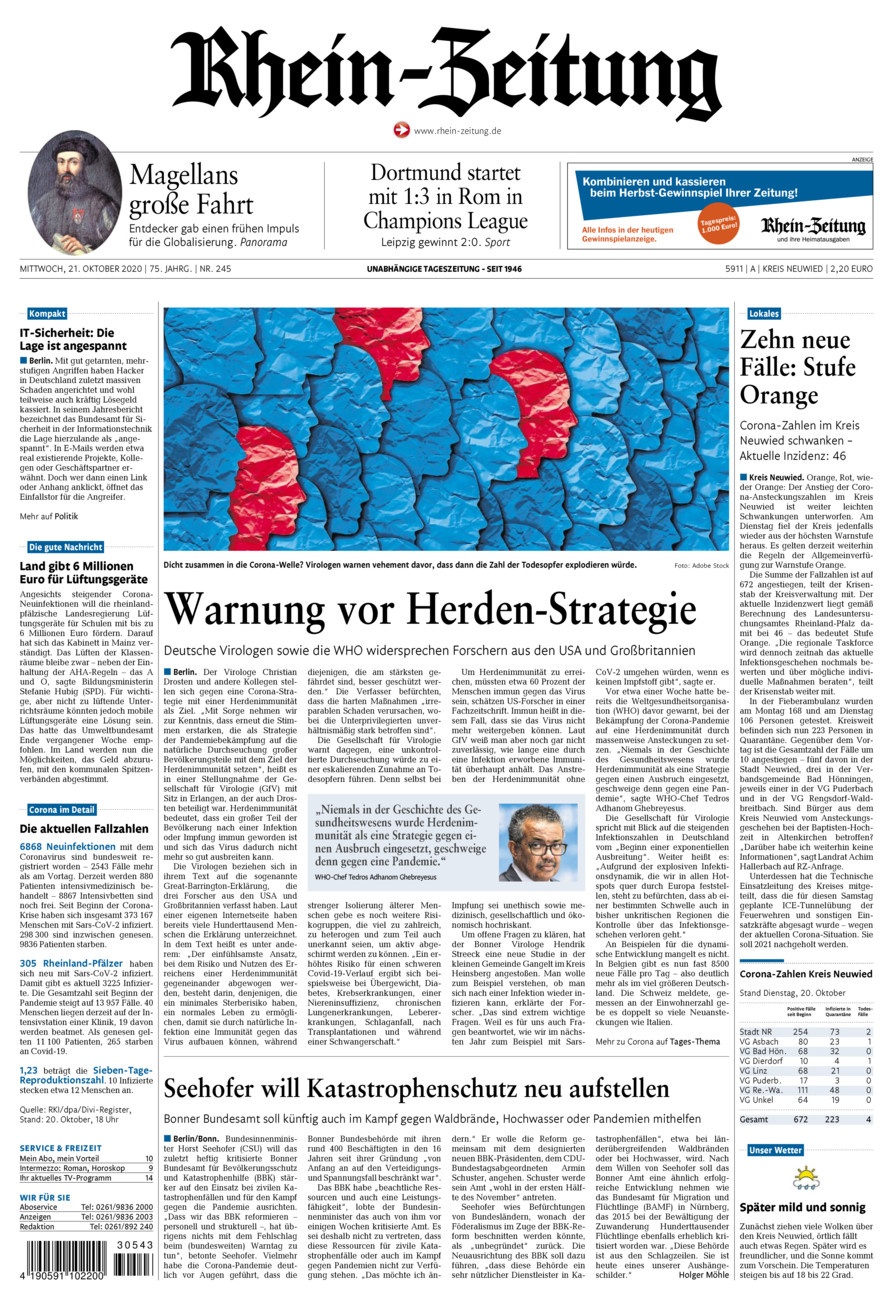Rhein-Zeitung Kreis Neuwied vom Mittwoch, 21.10.2020