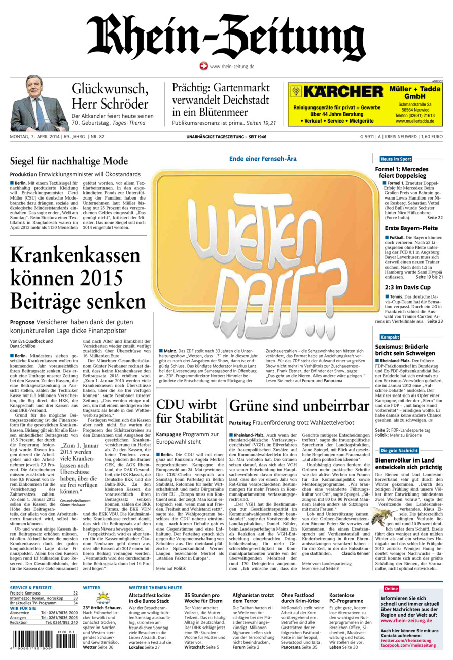 Rhein-Zeitung Kreis Neuwied vom Montag, 07.04.2014
