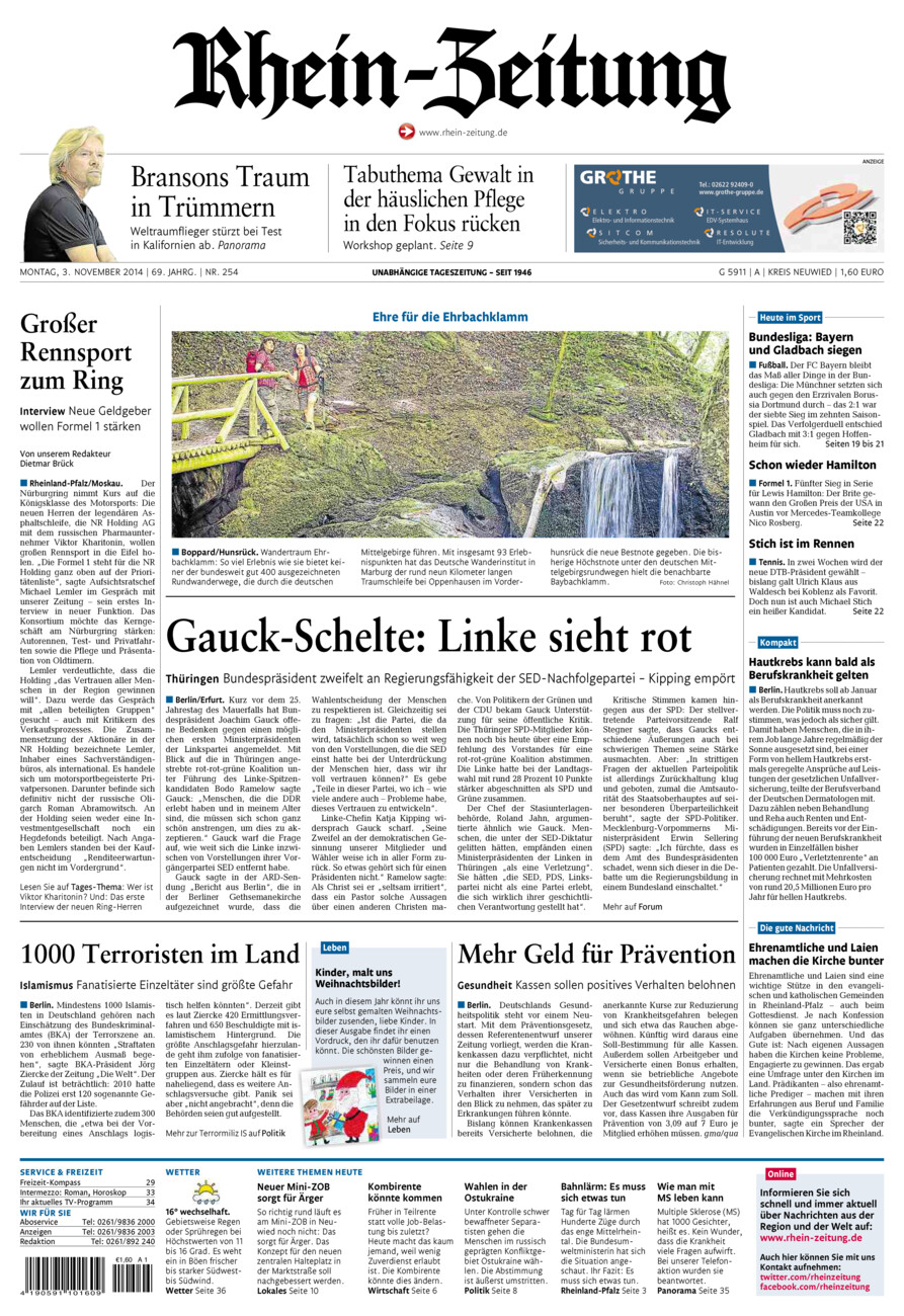 Rhein-Zeitung Kreis Neuwied vom Montag, 03.11.2014