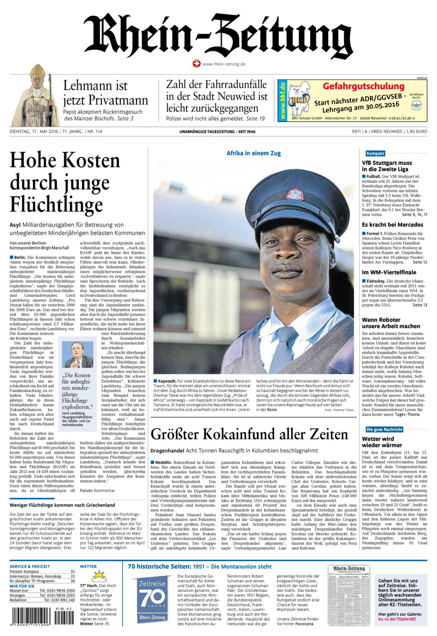 Rhein-Zeitung Kreis Neuwied vom Dienstag, 17.05.2016