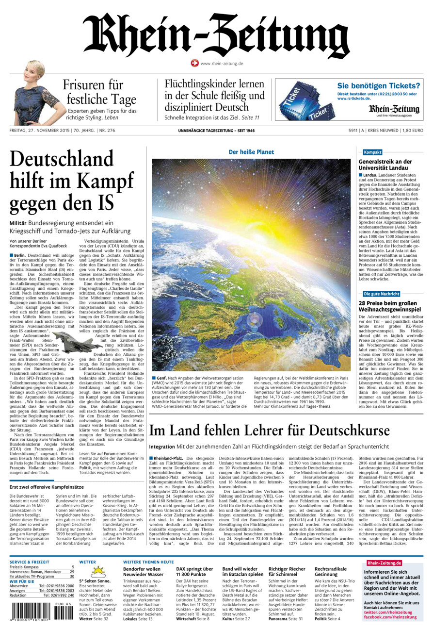 Rhein-Zeitung Kreis Neuwied vom Freitag, 27.11.2015