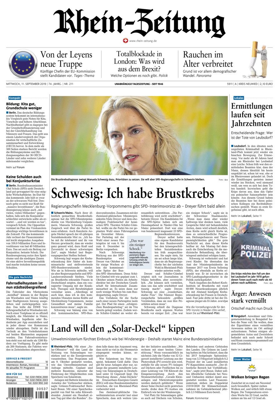 Rhein-Zeitung Kreis Neuwied vom Mittwoch, 11.09.2019
