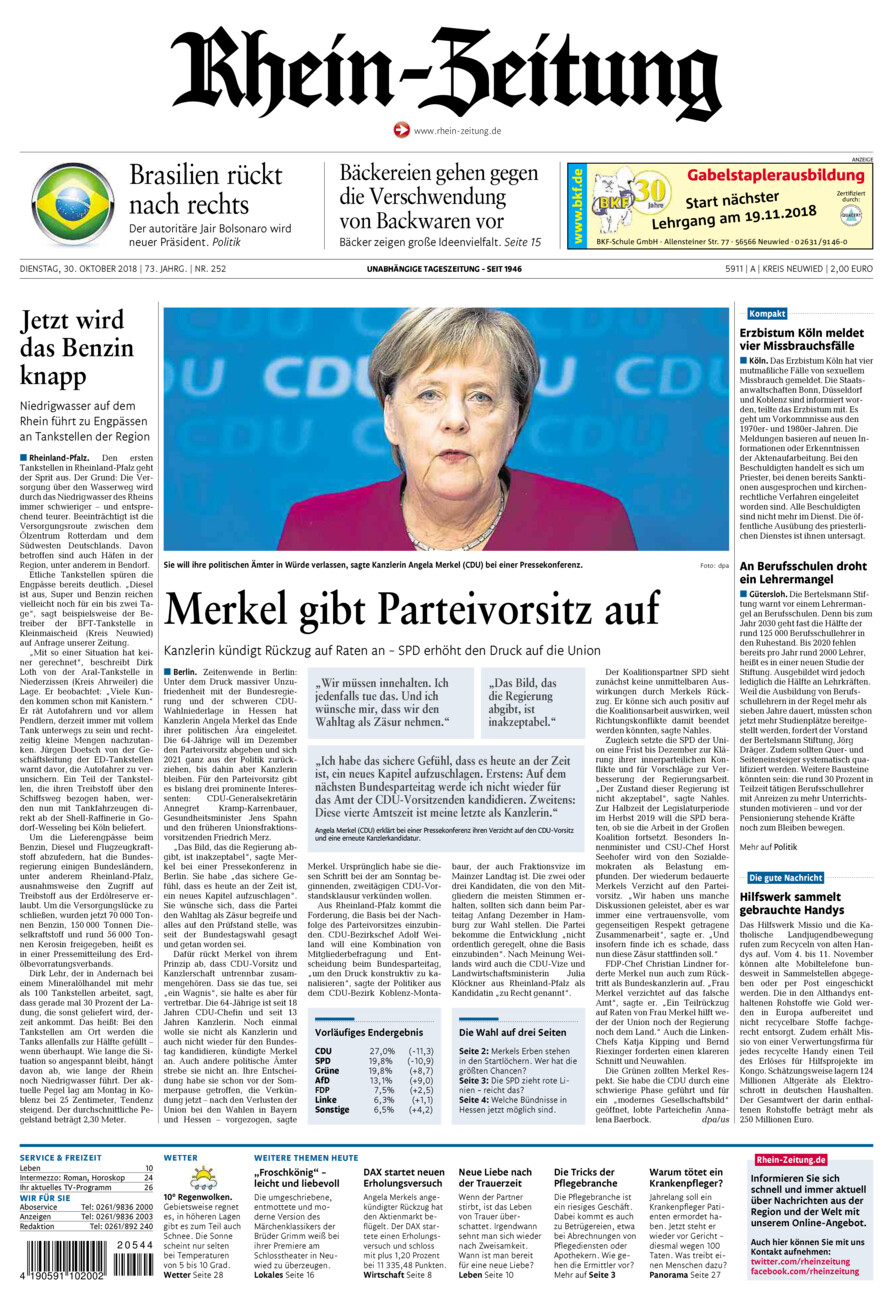 Rhein-Zeitung Kreis Neuwied vom Dienstag, 30.10.2018
