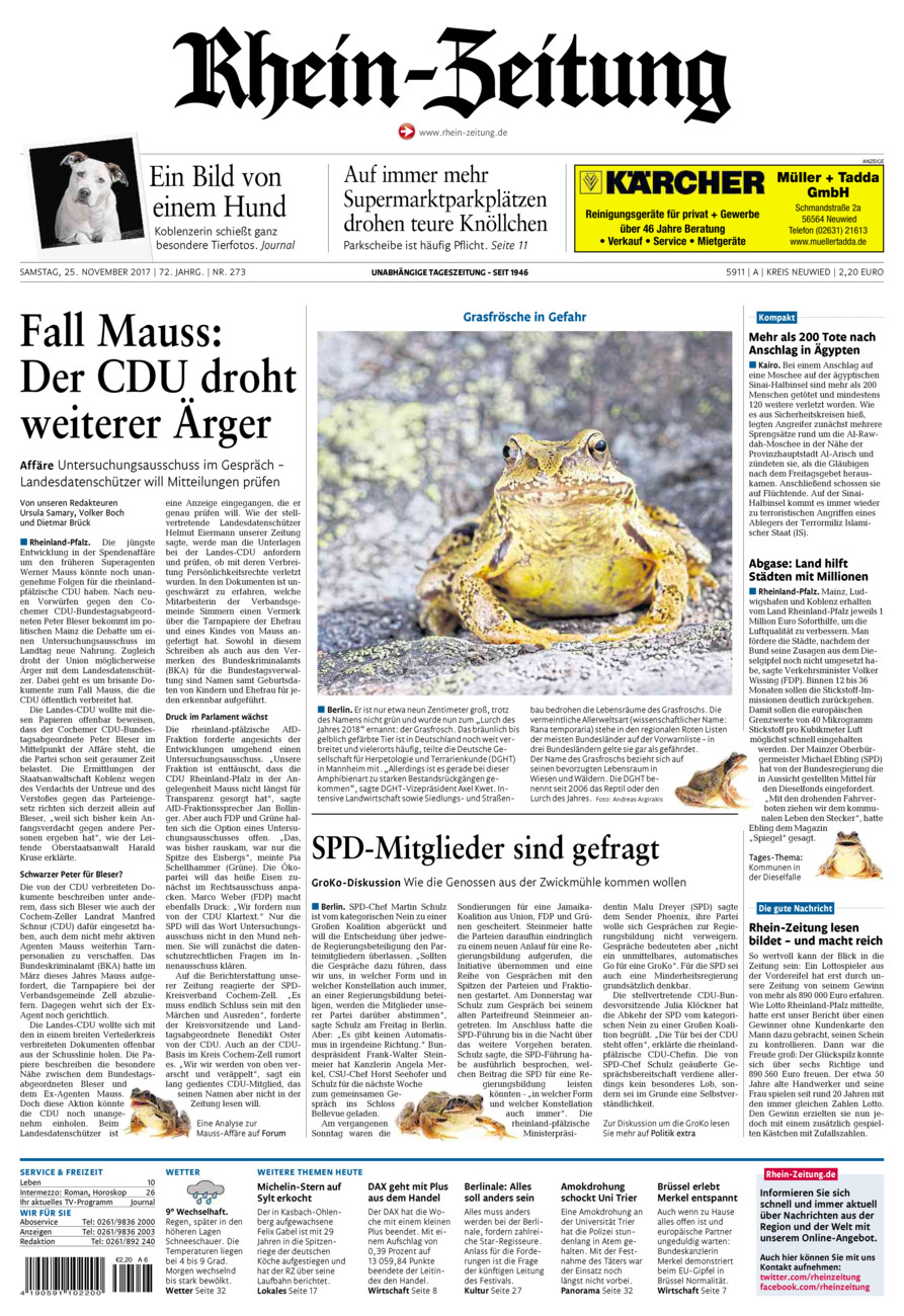 Rhein-Zeitung Kreis Neuwied vom Samstag, 25.11.2017