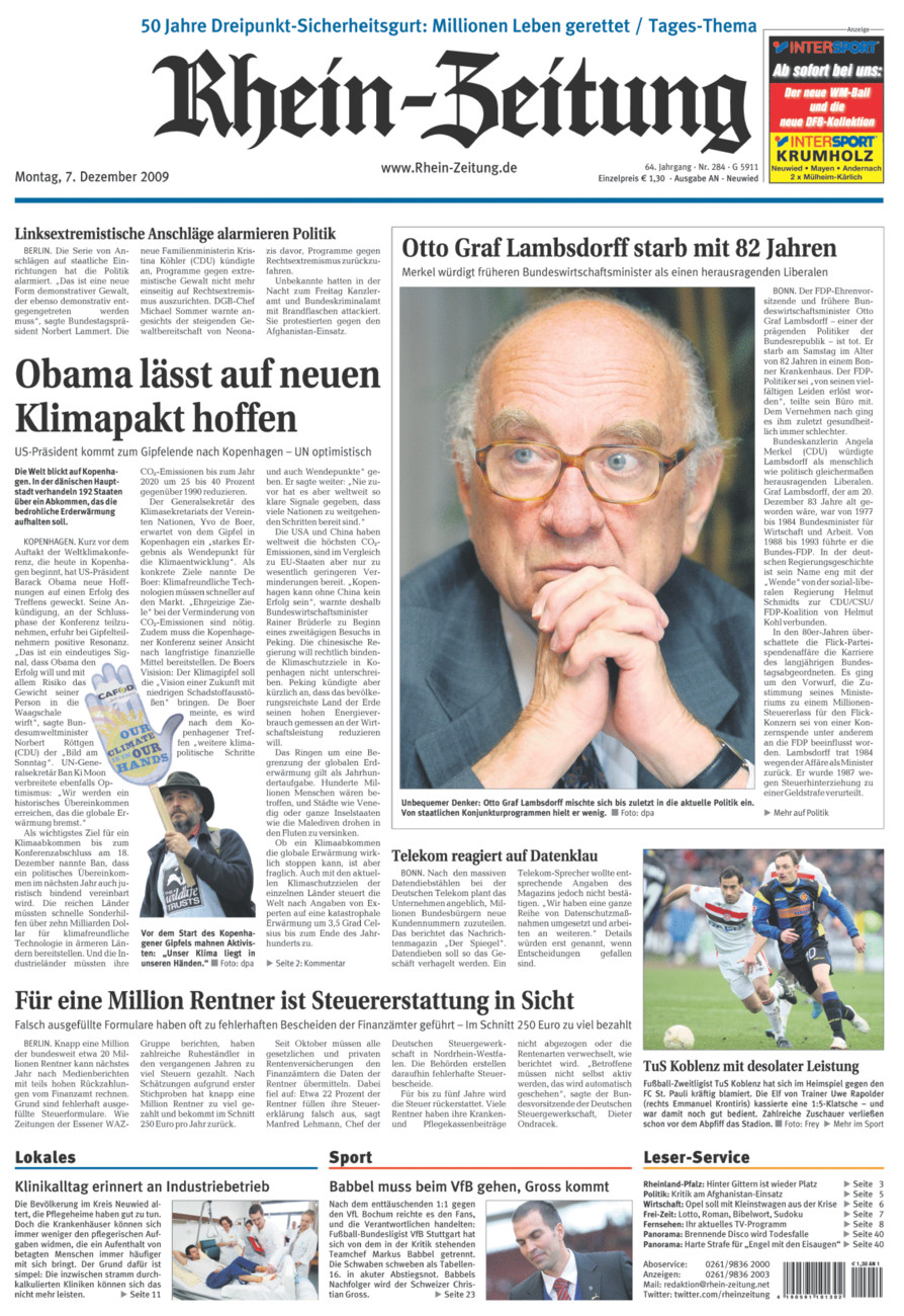 Rhein-Zeitung Kreis Neuwied vom Montag, 07.12.2009