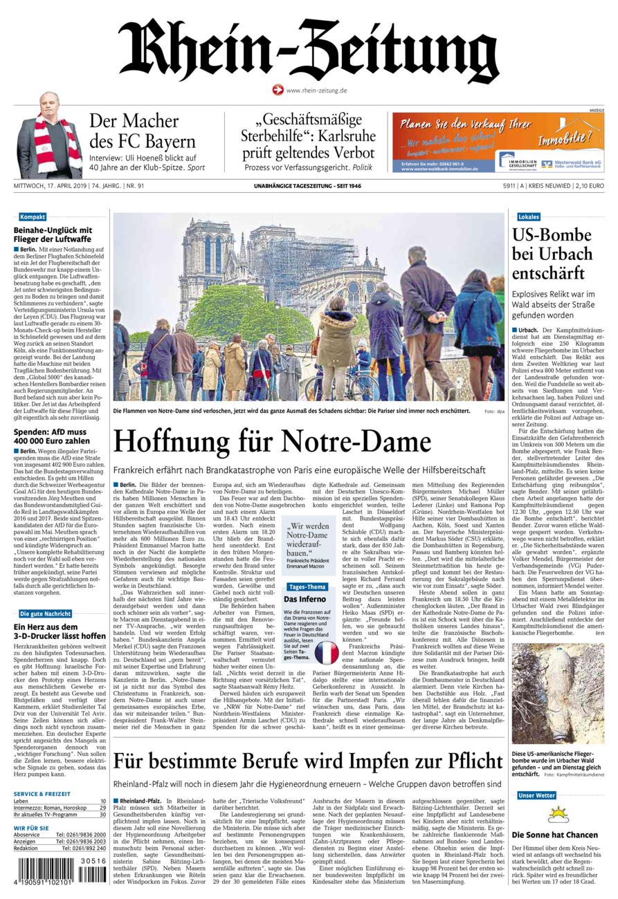 Rhein-Zeitung Kreis Neuwied vom Mittwoch, 17.04.2019
