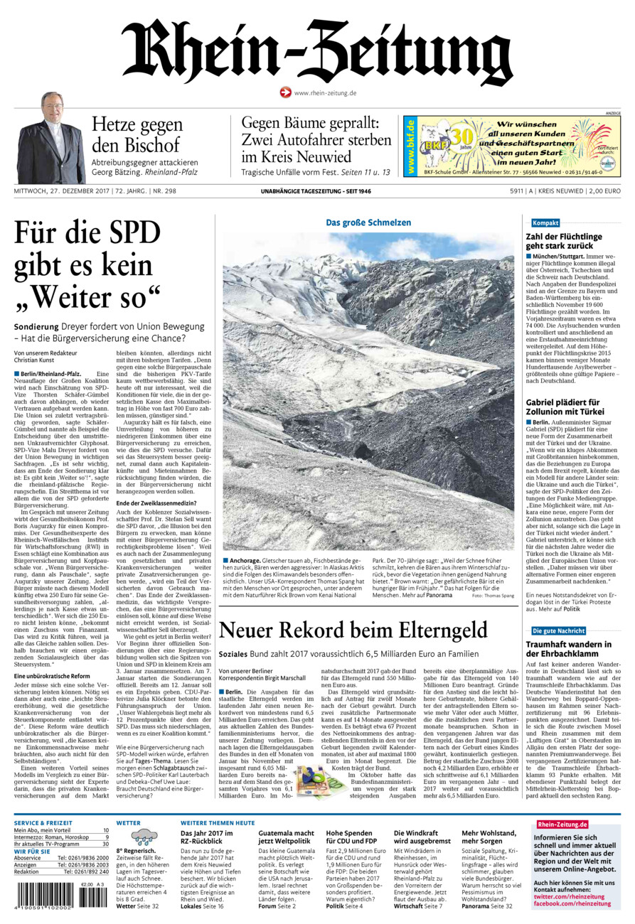 Rhein-Zeitung Kreis Neuwied vom Mittwoch, 27.12.2017