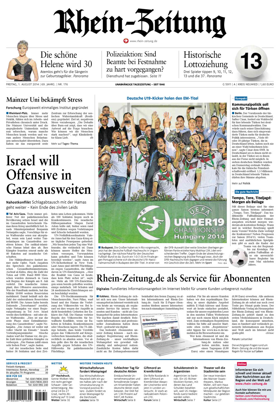 Rhein-Zeitung Kreis Neuwied vom Freitag, 01.08.2014