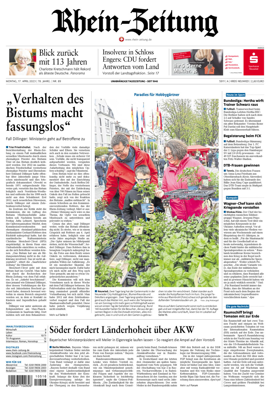 Rhein-Zeitung Kreis Neuwied vom Montag, 17.04.2023