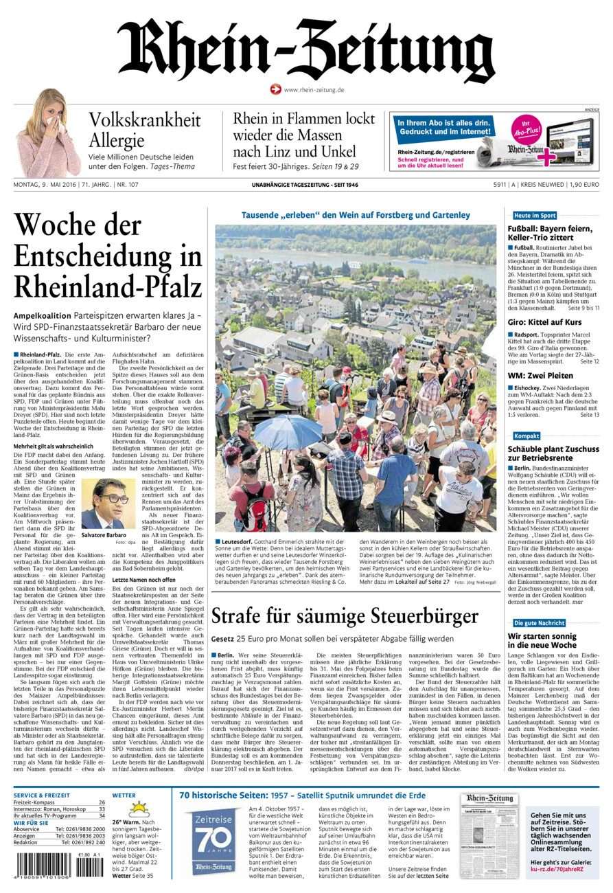 Rhein-Zeitung Kreis Neuwied vom Montag, 09.05.2016