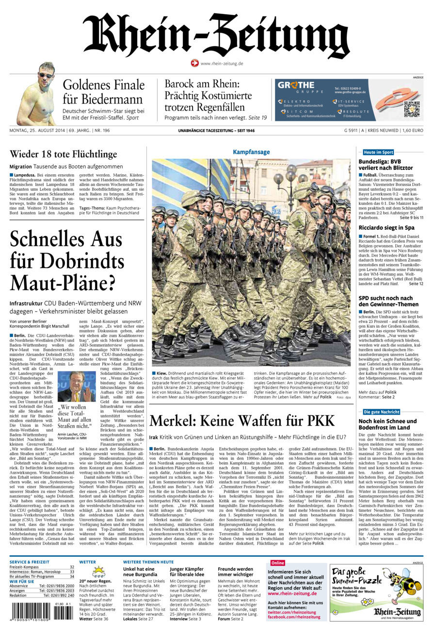 Rhein-Zeitung Kreis Neuwied vom Montag, 25.08.2014