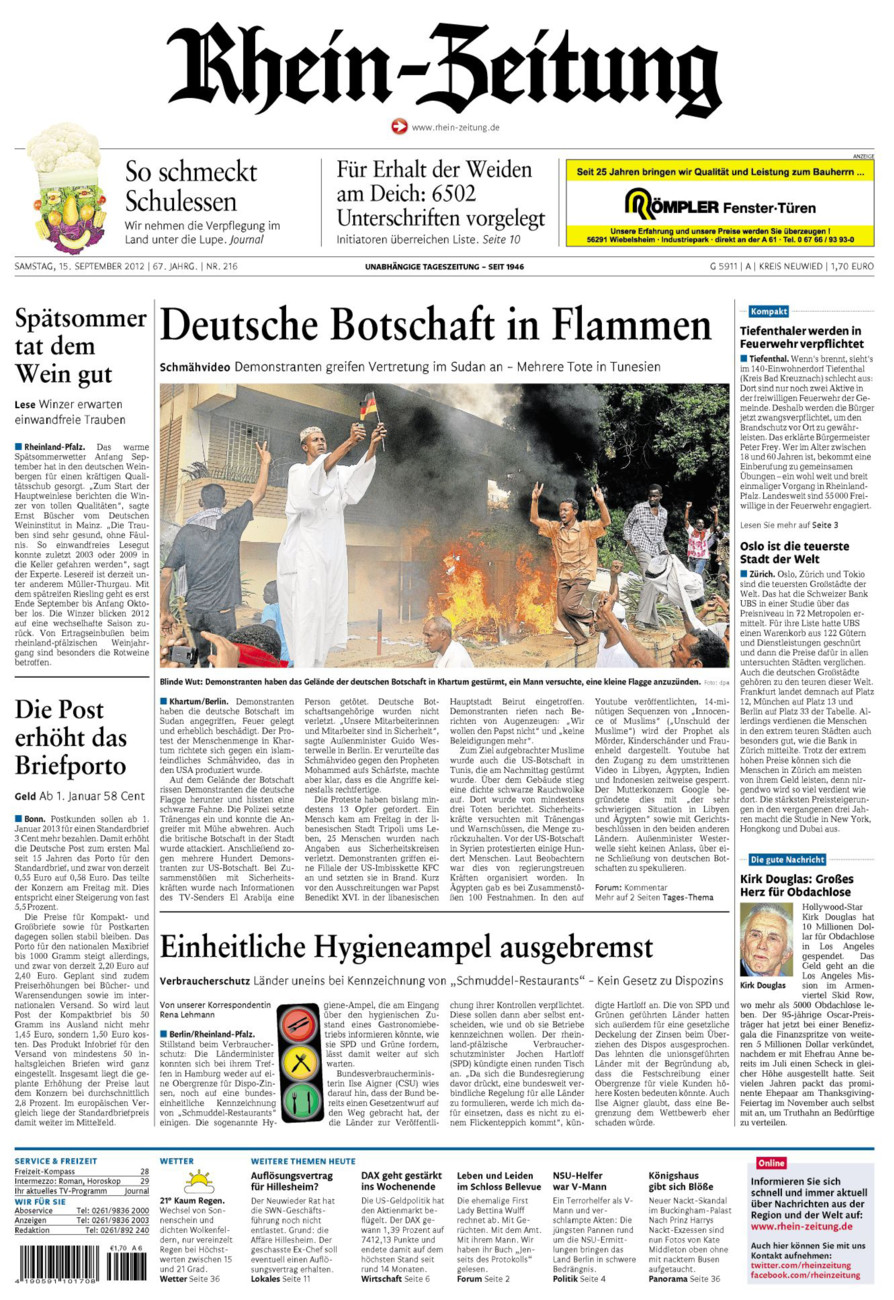 Rhein-Zeitung Kreis Neuwied vom Samstag, 15.09.2012