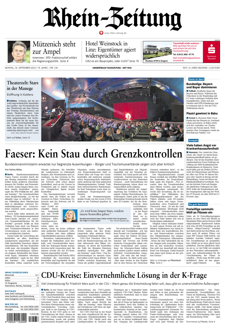 Rhein-Zeitung Kreis Neuwied vom Montag, 16.09.2024