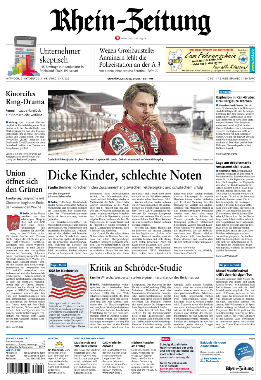 Rhein-Zeitung Kreis Neuwied vom Mittwoch, 02.10.2013