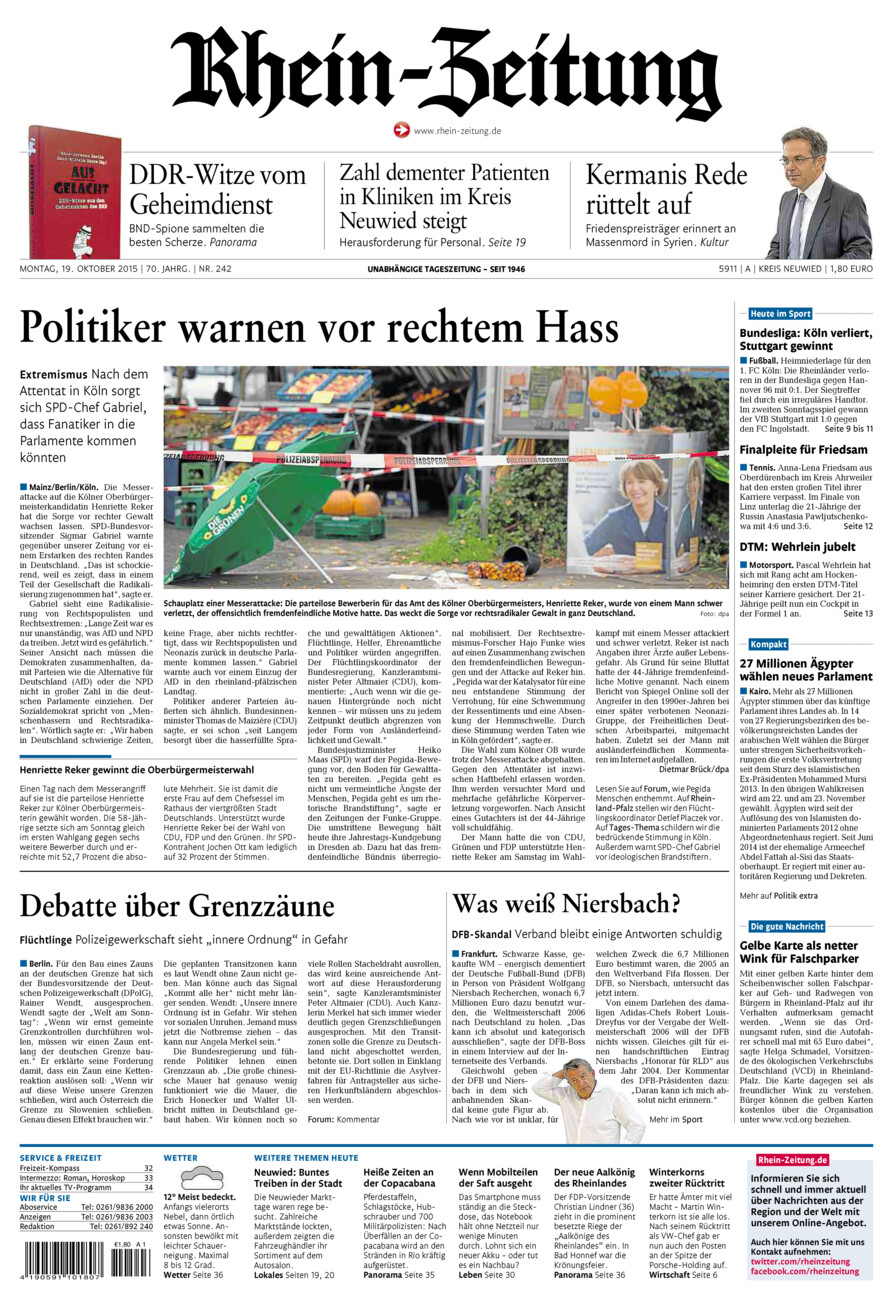 Rhein-Zeitung Kreis Neuwied vom Montag, 19.10.2015