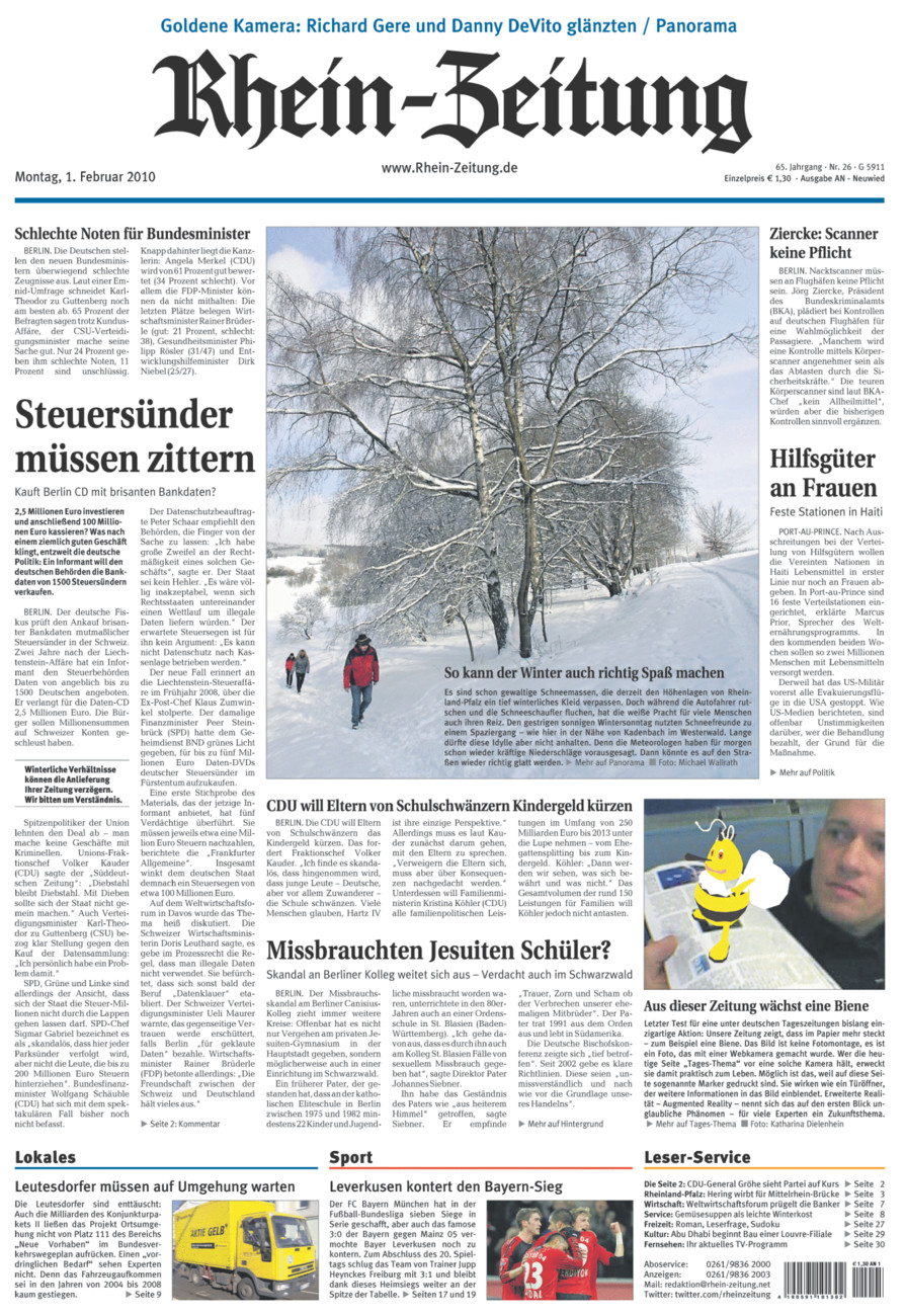 Rhein-Zeitung Kreis Neuwied vom Montag, 01.02.2010