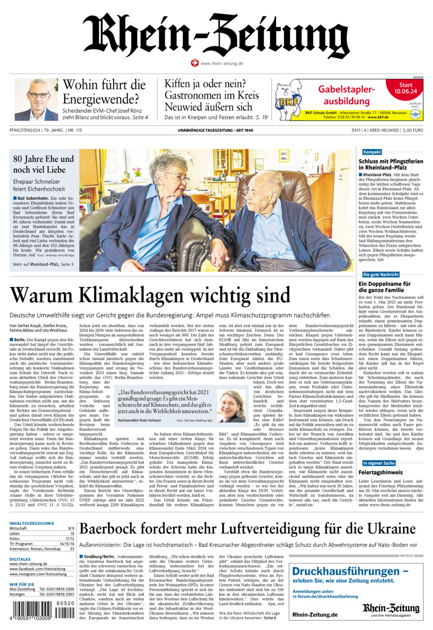 Rhein-Zeitung Kreis Neuwied vom Samstag, 18.05.2024