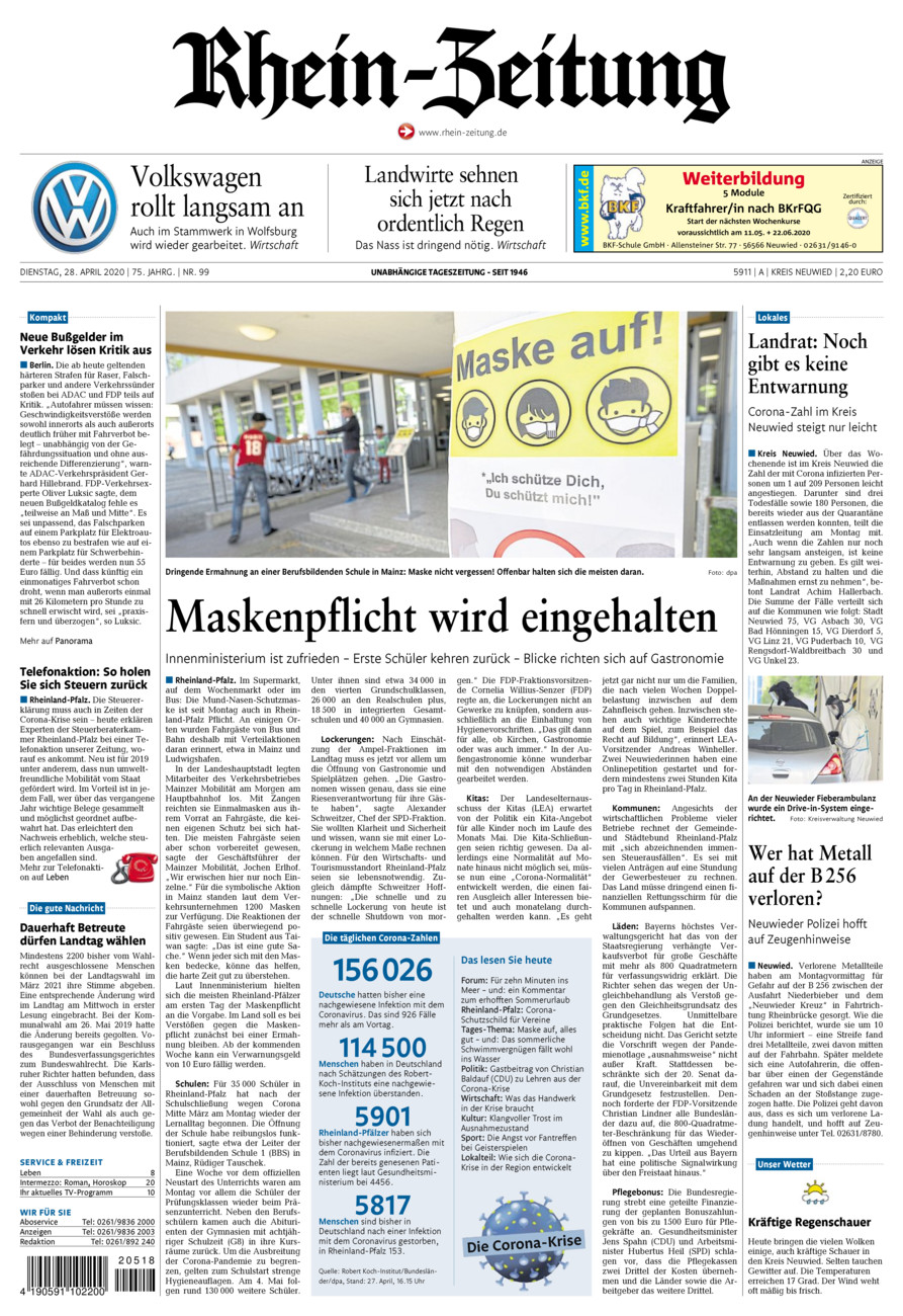 Rhein-Zeitung Kreis Neuwied vom Dienstag, 28.04.2020