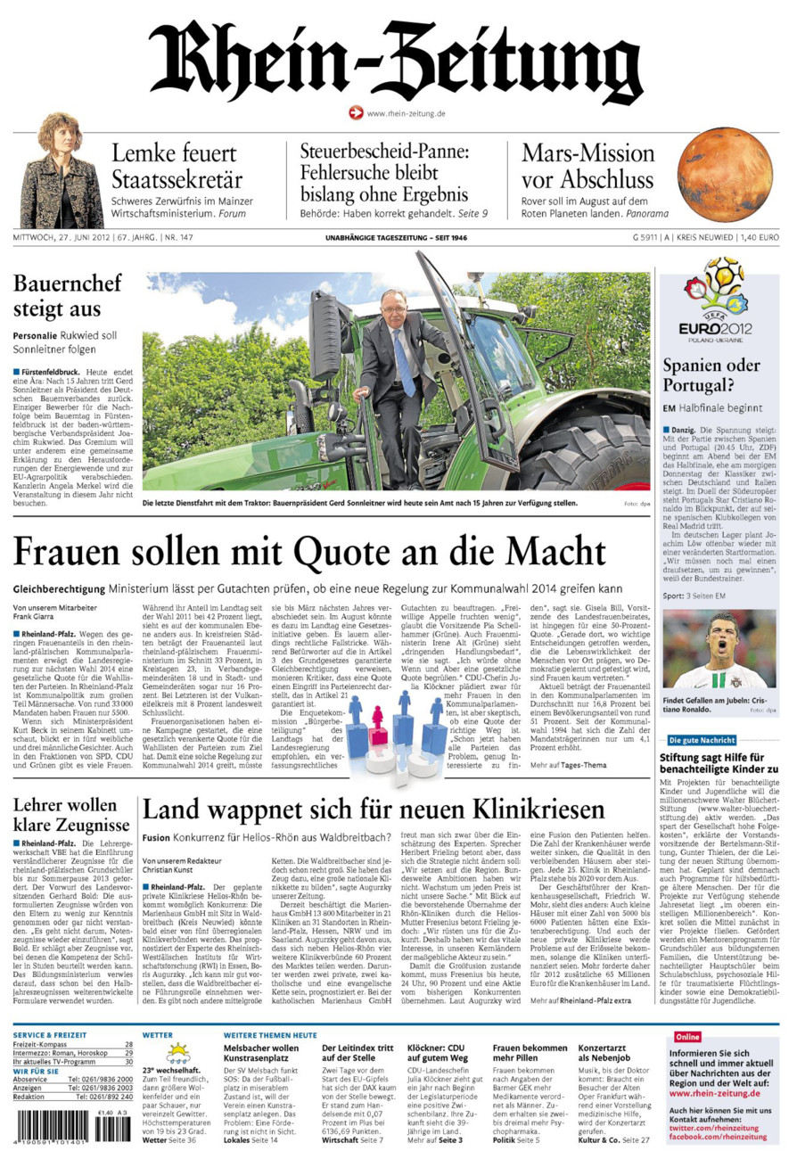 Rhein-Zeitung Kreis Neuwied vom Mittwoch, 27.06.2012