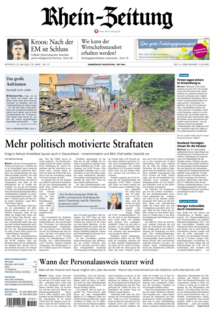 Rhein-Zeitung Kreis Neuwied vom Mittwoch, 22.05.2024