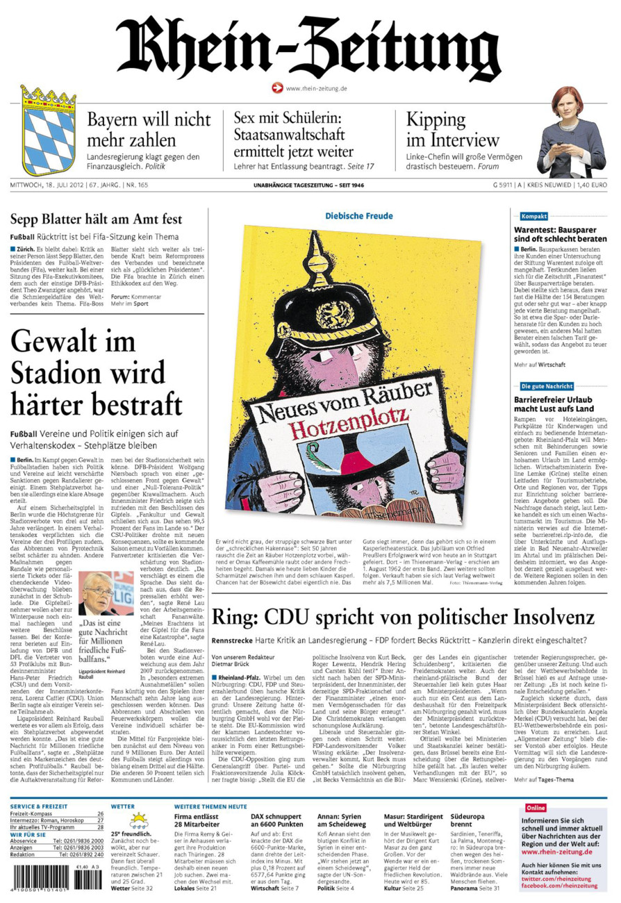 Rhein-Zeitung Kreis Neuwied vom Mittwoch, 18.07.2012