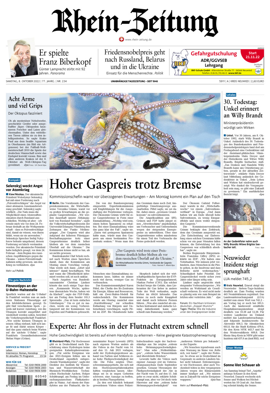 Rhein-Zeitung Kreis Neuwied vom Samstag, 08.10.2022