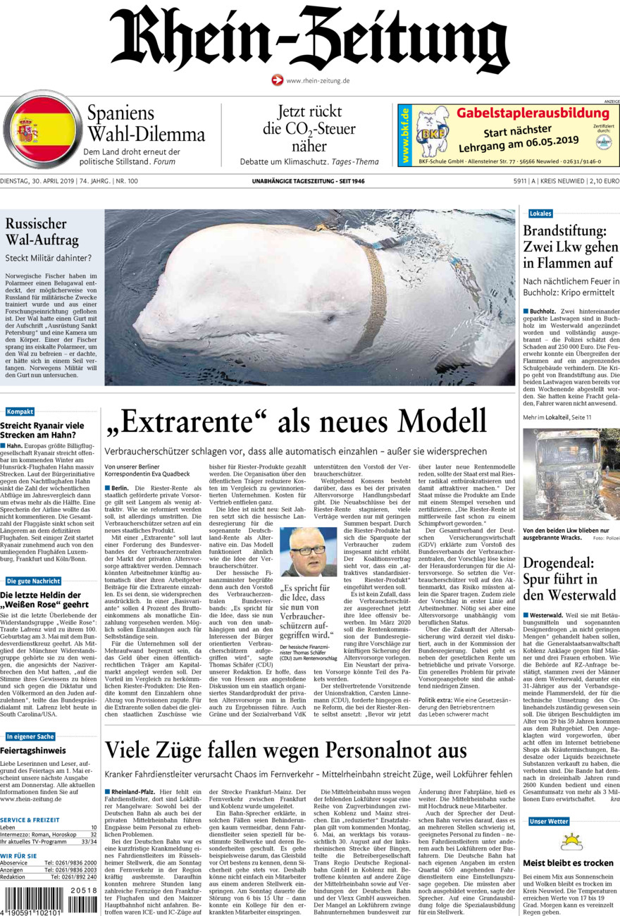 Rhein-Zeitung Kreis Neuwied vom Dienstag, 30.04.2019