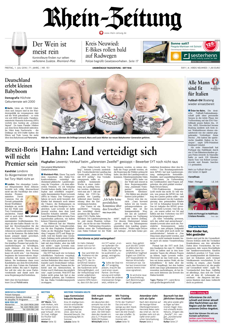 Rhein-Zeitung Kreis Neuwied vom Freitag, 01.07.2016