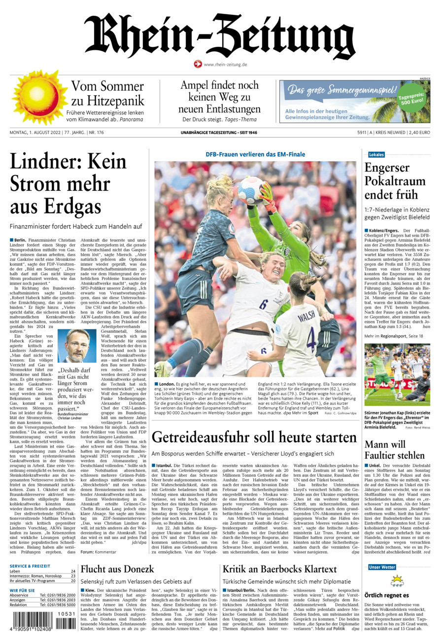 Rhein-Zeitung Kreis Neuwied vom Montag, 01.08.2022