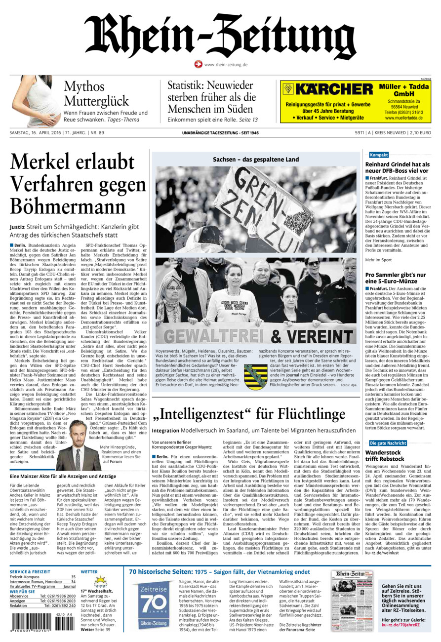 Rhein-Zeitung Kreis Neuwied vom Samstag, 16.04.2016