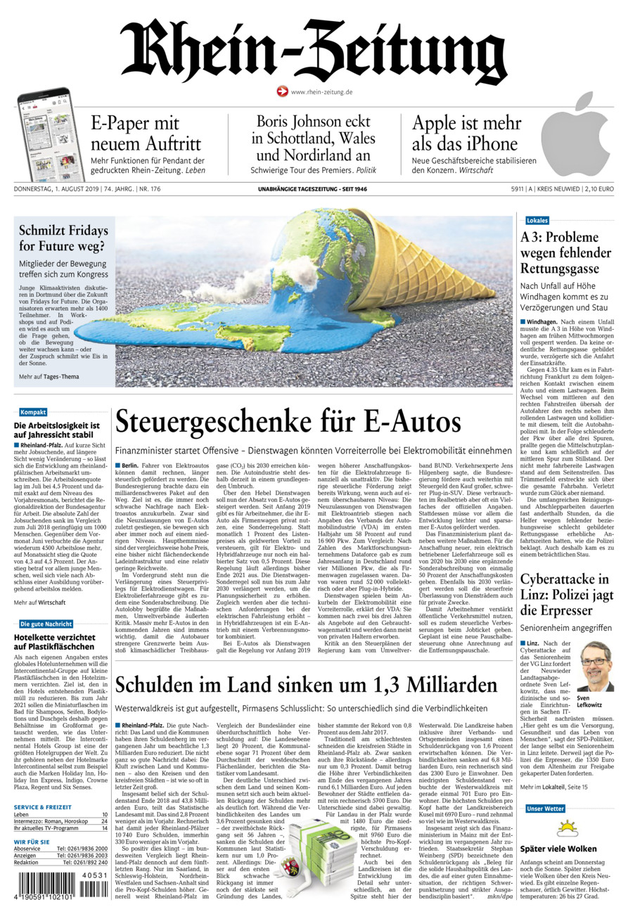 Rhein-Zeitung Kreis Neuwied vom Donnerstag, 01.08.2019