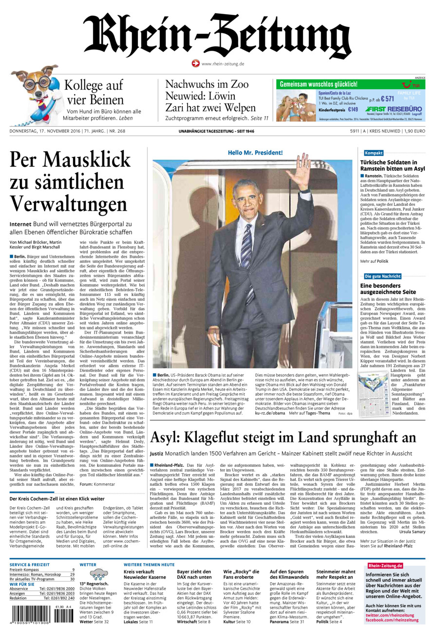 Rhein-Zeitung Kreis Neuwied vom Donnerstag, 17.11.2016