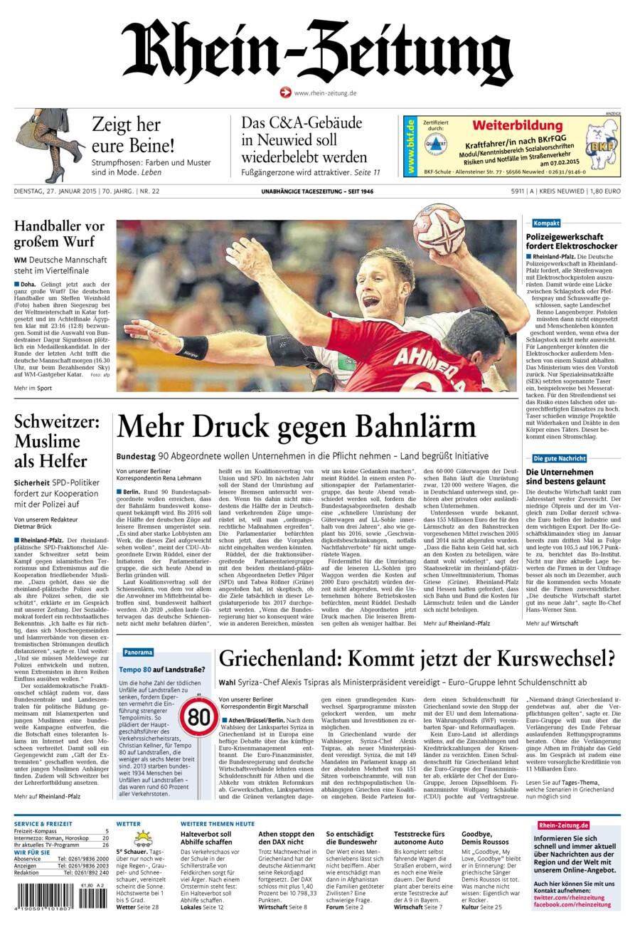 Rhein-Zeitung Kreis Neuwied vom Dienstag, 27.01.2015