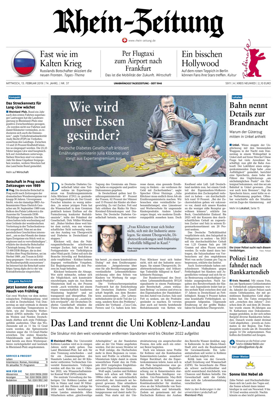 Rhein-Zeitung Kreis Neuwied vom Mittwoch, 13.02.2019