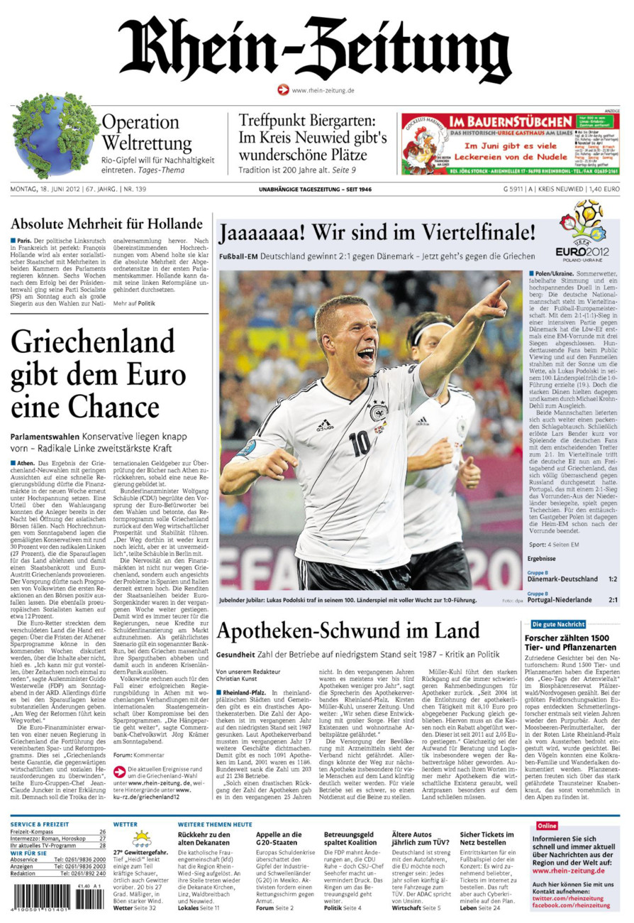Rhein-Zeitung Kreis Neuwied vom Montag, 18.06.2012