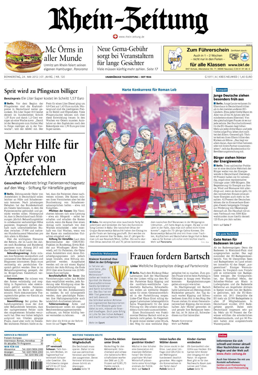 Rhein-Zeitung Kreis Neuwied vom Donnerstag, 24.05.2012