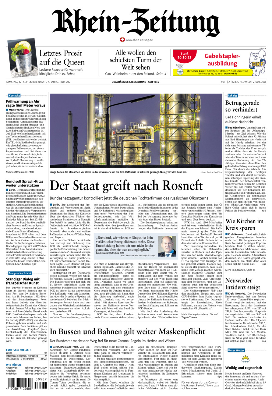 Rhein-Zeitung Kreis Neuwied vom Samstag, 17.09.2022