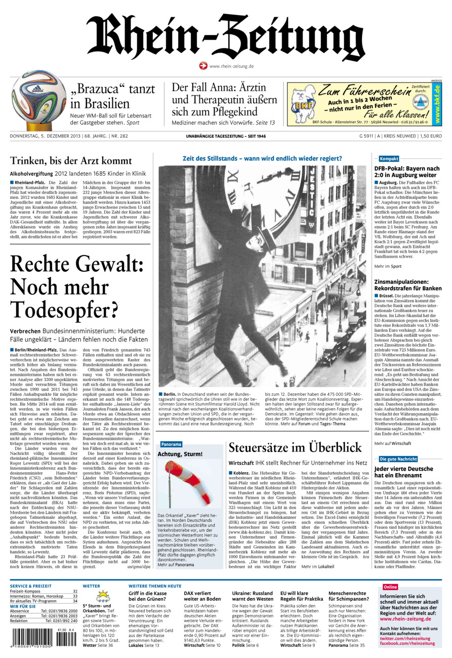 Rhein-Zeitung Kreis Neuwied vom Donnerstag, 05.12.2013