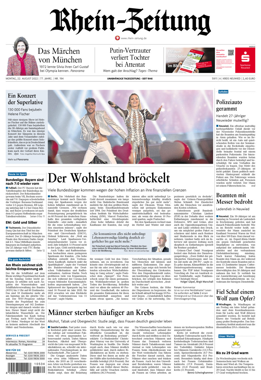 Rhein-Zeitung Kreis Neuwied vom Montag, 22.08.2022