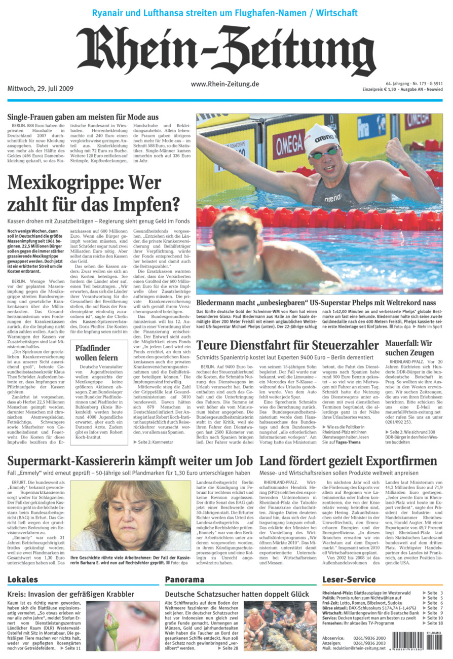 Rhein-Zeitung Kreis Neuwied vom Mittwoch, 29.07.2009