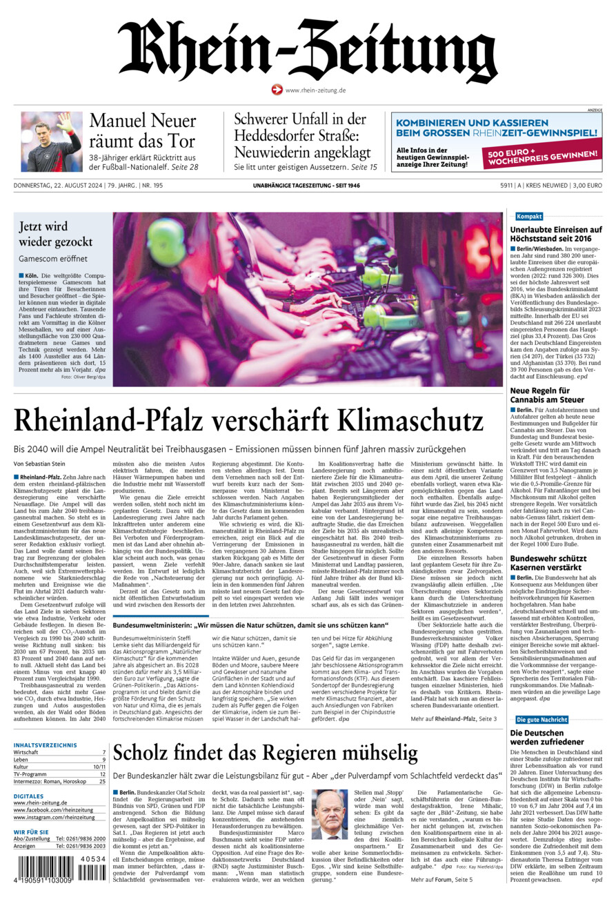 Rhein-Zeitung Kreis Neuwied vom Donnerstag, 22.08.2024