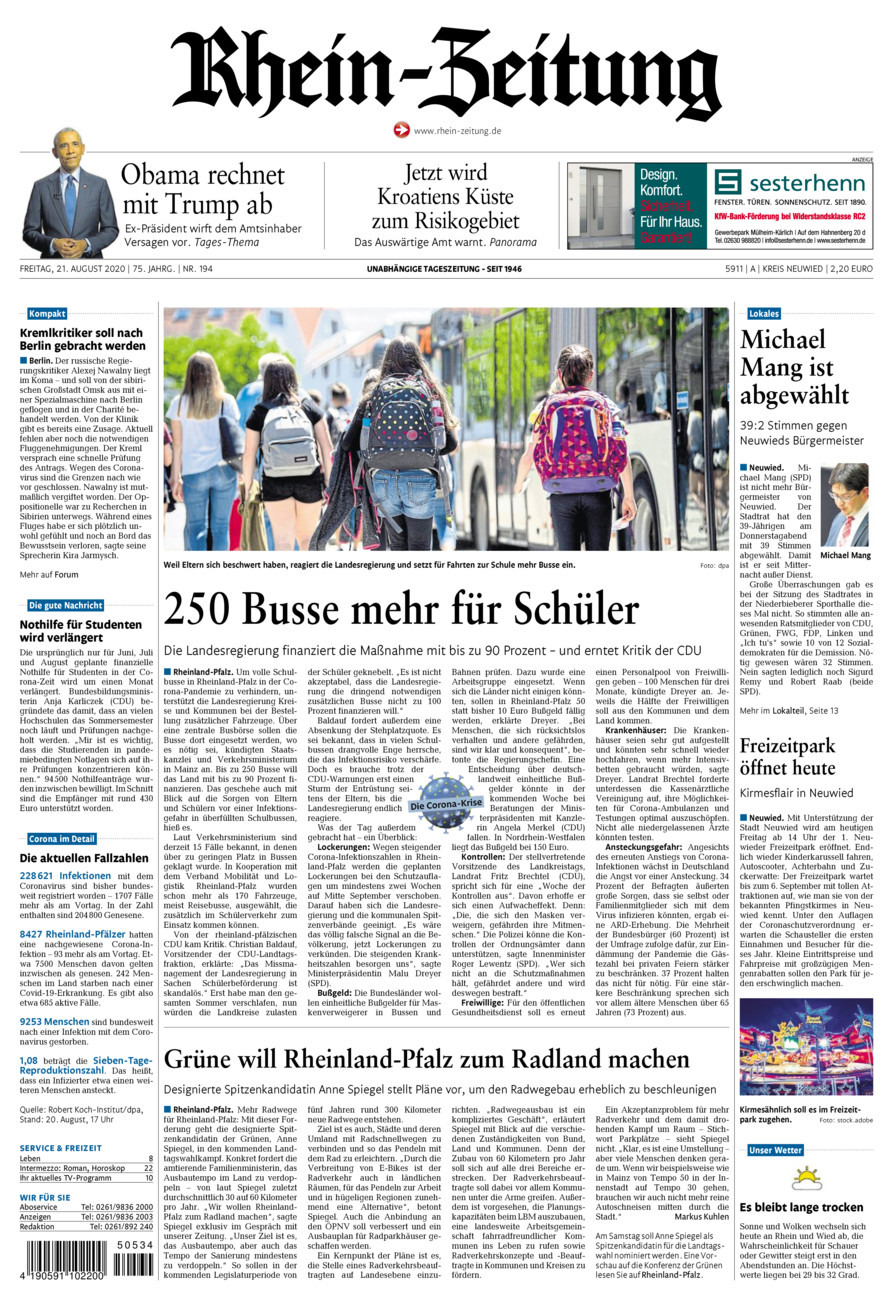 Rhein-Zeitung Kreis Neuwied vom Freitag, 21.08.2020