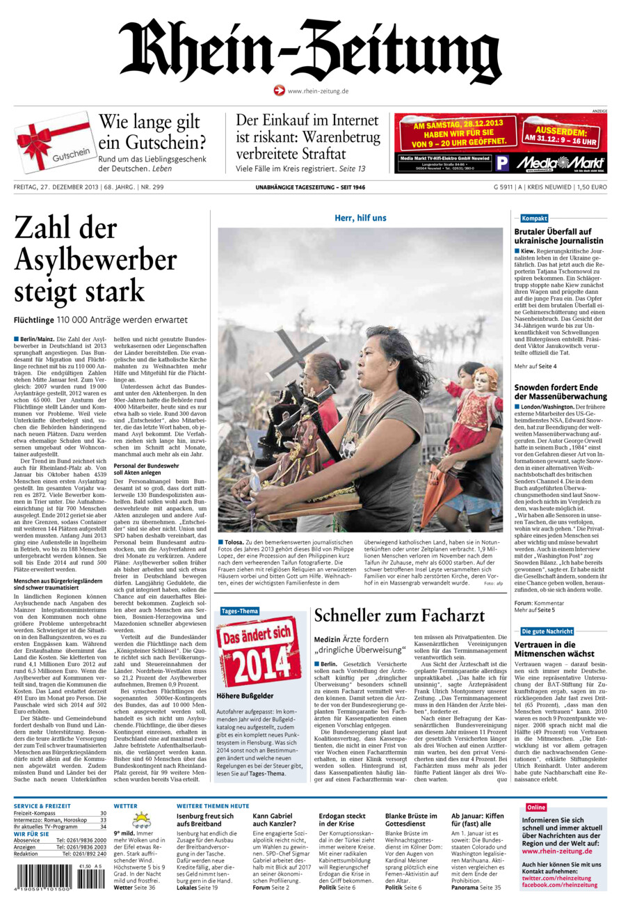 Rhein-Zeitung Kreis Neuwied vom Freitag, 27.12.2013