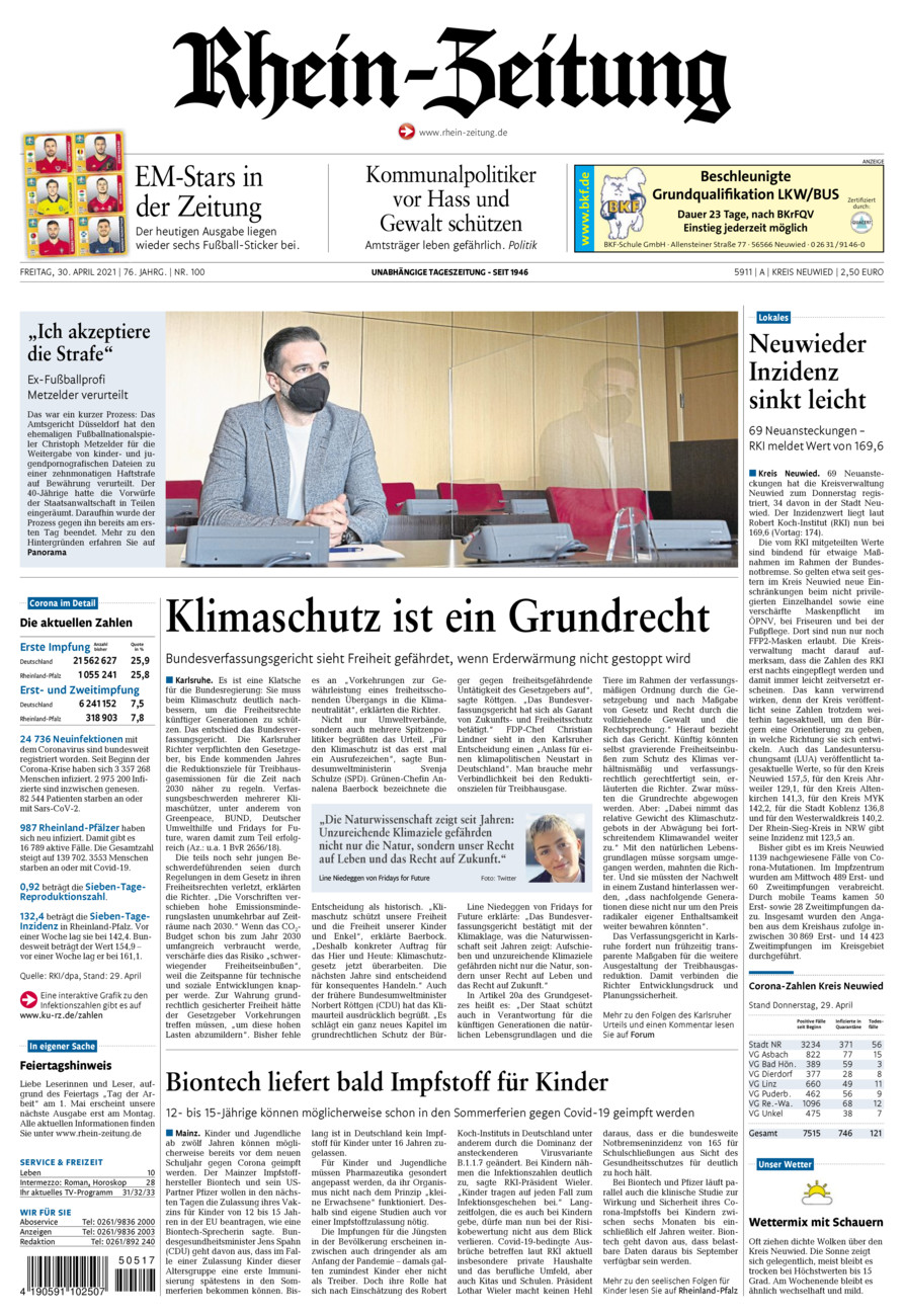 Rhein-Zeitung Kreis Neuwied vom Freitag, 30.04.2021