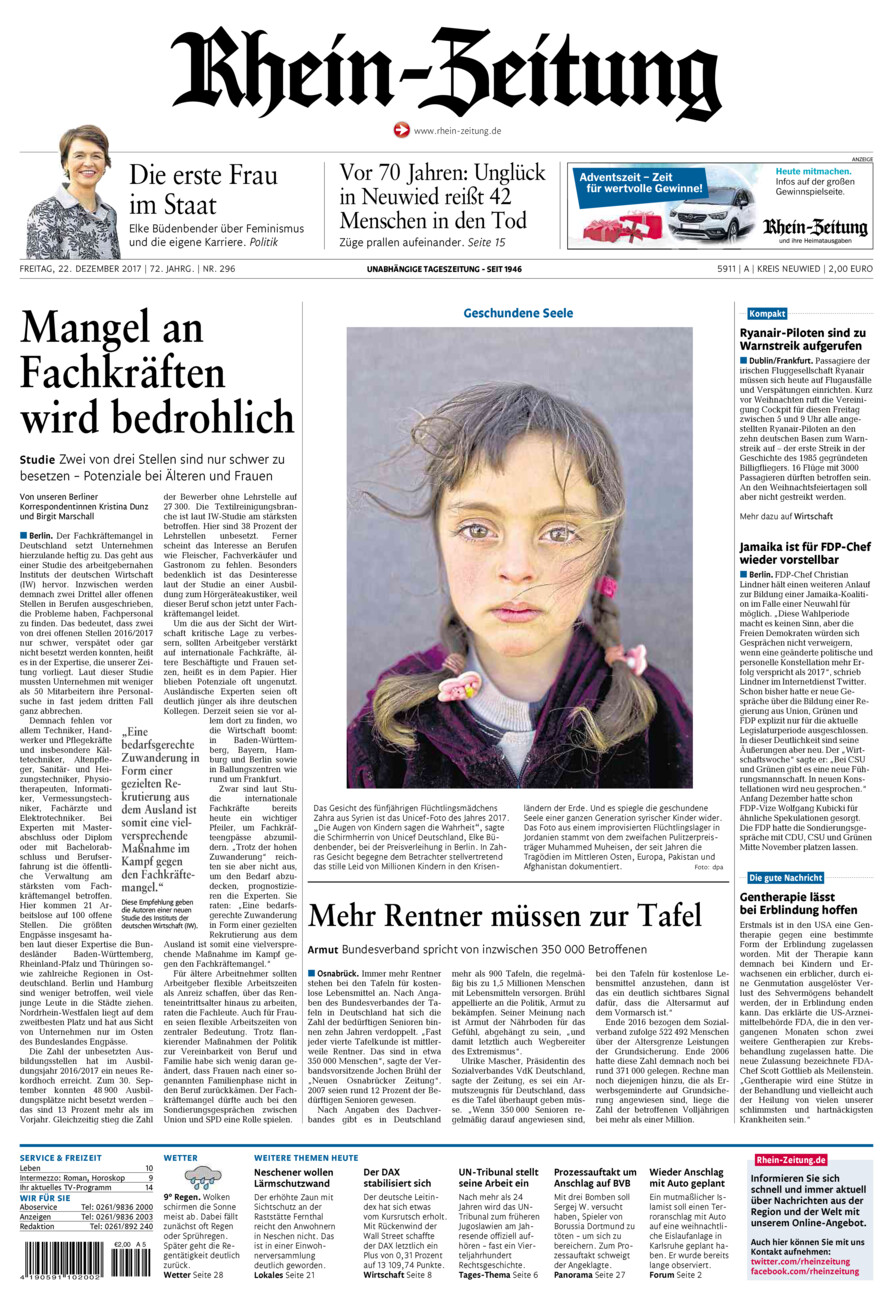 Rhein-Zeitung Kreis Neuwied vom Freitag, 22.12.2017