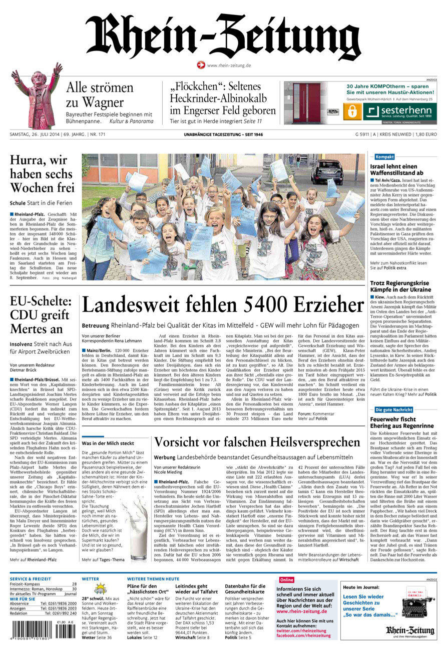 Rhein-Zeitung Kreis Neuwied vom Samstag, 26.07.2014