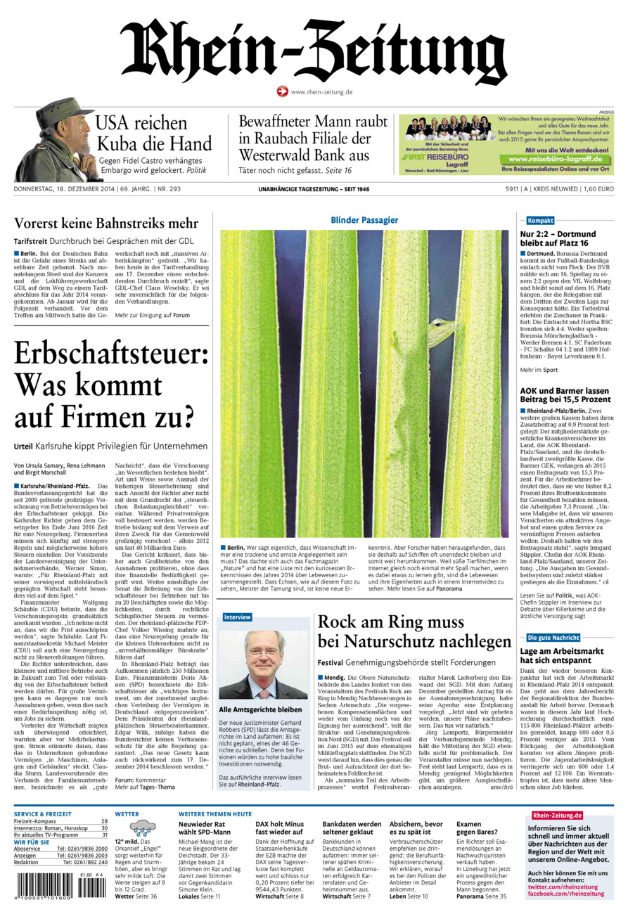 Rhein-Zeitung Kreis Neuwied vom Donnerstag, 18.12.2014